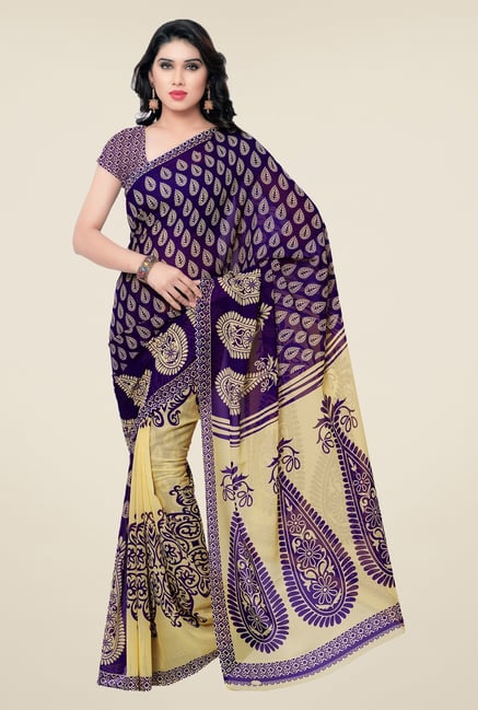 Triveni Violet & Beige Paisley Faux Georgette Saree Triveni Violet & Beige Paisley Faux Georgette Saree
