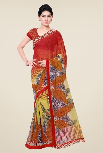 Triveni Red Printed Saree Triveni Red Printed Saree