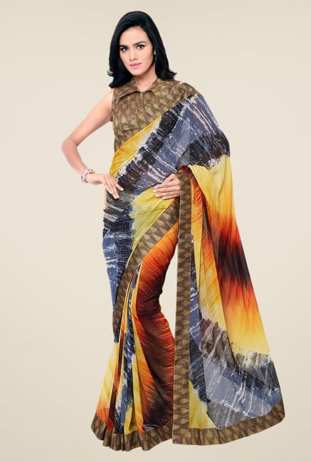 Triveni Multicolor Printed Faux Georgette Dry Clean Saree Triveni Multicolor Printed Faux Georgette Dry Clean Saree