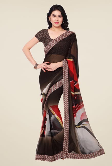 Triveni Black Printed Faux Georgette Free Size Saree Triveni Black Printed Faux Georgette Free Size Saree