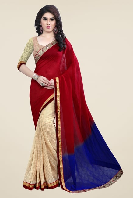 Triveni Beige Printed Free Size Saree Triveni Beige Printed Free Size Saree