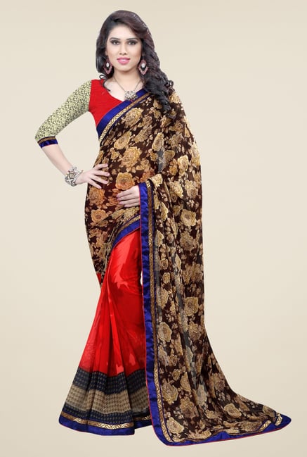Triveni Red Faux Georgette Saree Triveni Red Faux Georgette Saree