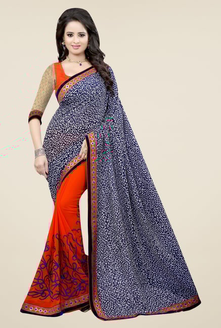 Triveni Orange Faux Georgette Dry Clean Saree Triveni Orange Faux Georgette Dry Clean Saree