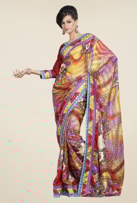 Triveni Multicolor Floral Faux Georgette Saree Triveni Multicolor Floral Faux Georgette Saree