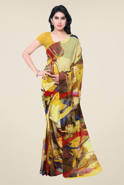 Triveni Yellow Floral Faux Georgette Saree Triveni Yellow Floral Faux Georgette Saree