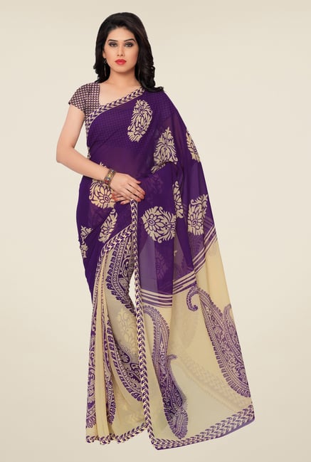Triveni Purple & Beige Paisley Faux Georgette Saree Triveni Purple & Beige Paisley Faux Georgette Saree