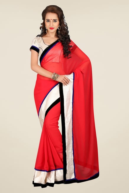 Triveni Orange Solid Faux Georgette Saree Triveni Orange Solid Faux Georgette Saree