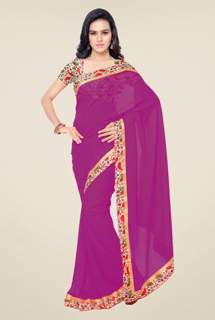 Triveni Purple Solid Faux Georgette Saree Triveni Purple Solid Faux Georgette Saree