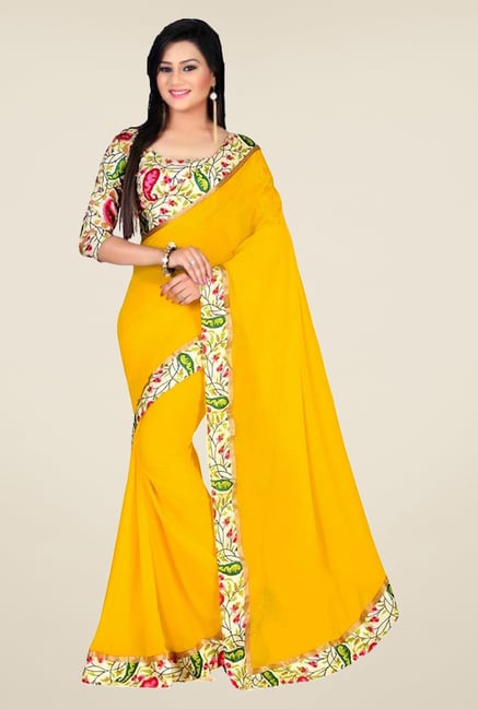 Triveni Yellow Solid Faux Georgette Saree Triveni Yellow Solid Faux Georgette Saree