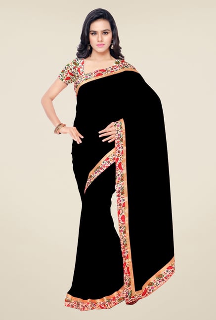 Triveni Black Solid Faux Georgette Saree Triveni Black Solid Faux Georgette Saree