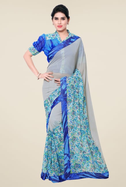 Triveni Grey Floral Faux Georgette Saree Triveni Grey Floral Faux Georgette Saree
