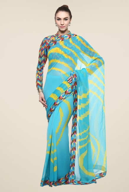 Triveni Turquoise Striped Faux Georgette Saree Triveni Turquoise Striped Faux Georgette Saree