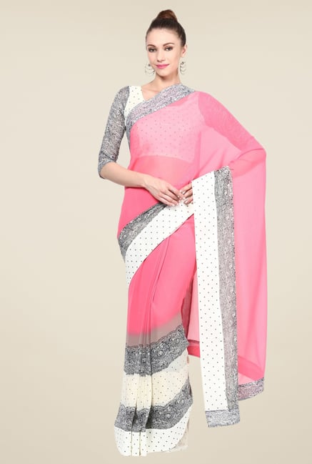 Triveni Pink Printed Georgette Chiffon Saree Triveni Pink Printed Georgette Chiffon Saree