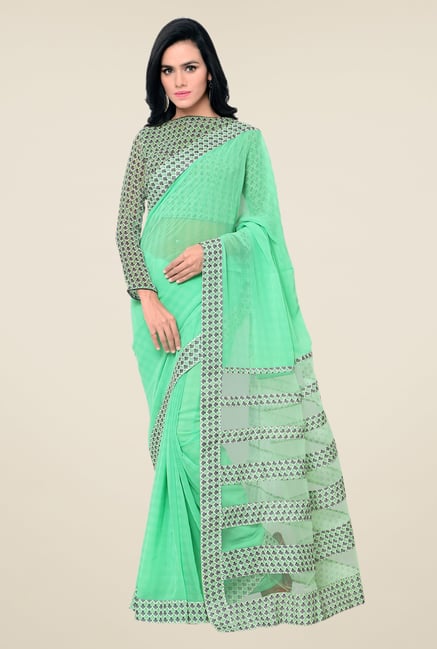 Triveni Green Printed Georgette Net Saree Triveni Green Printed Georgette Net Saree
