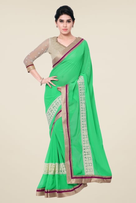 Triveni Green Solid Faux Georgette Free Size Saree Triveni Green Solid Faux Georgette Free Size Saree