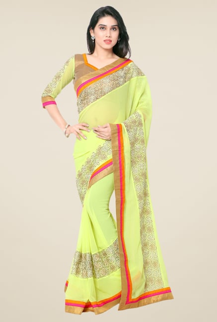 Triveni Yellow Embroidered Faux Georgette Dry Clean Saree Triveni Yellow Embroidered Faux Georgette Dry Clean Saree