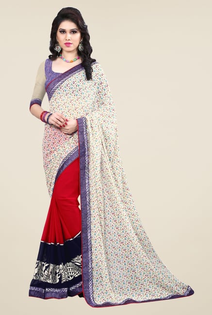 Triveni Red Faux Georgette Free Size Saree Triveni Red Faux Georgette Free Size Saree