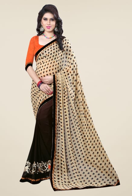 Triveni Brown Printed Faux Georgette Free Size Saree Triveni Brown Printed Faux Georgette Free Size Saree