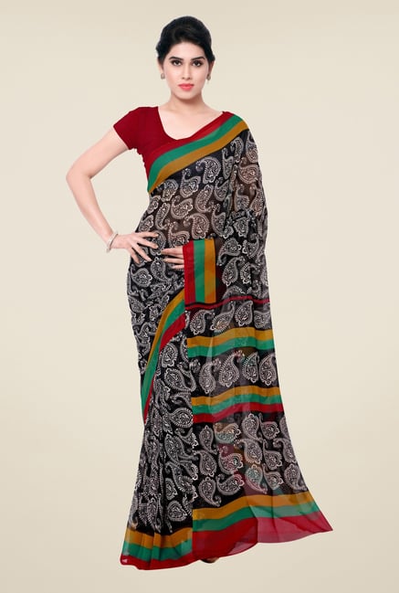 Triveni Black Printed Faux Georgette Saree Triveni Black Printed Faux Georgette Saree