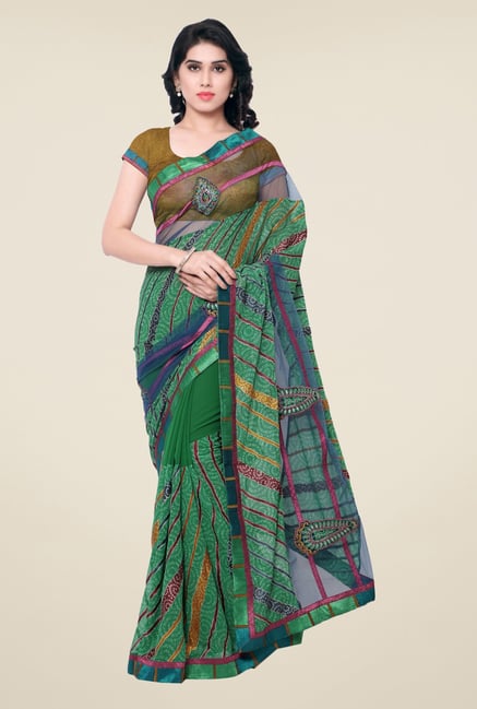 Triveni Green Embroidered Faux Georgette Saree Triveni Green Embroidered Faux Georgette Saree
