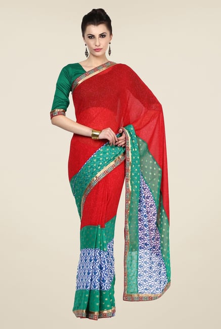 Triveni Red Printed Faux Georgette Saree Triveni Red Printed Faux Georgette Saree