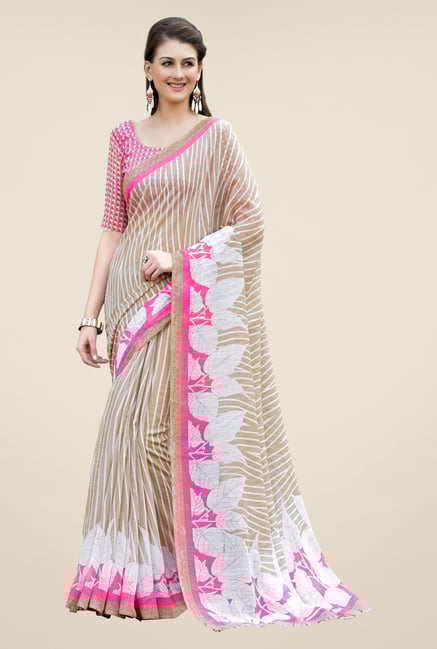 Triveni Beige Striped Art Silk Saree Triveni Beige Striped Art Silk Saree