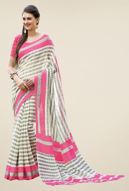 Triveni Cream Striped Art Silk Saree Triveni Cream Striped Art Silk Saree