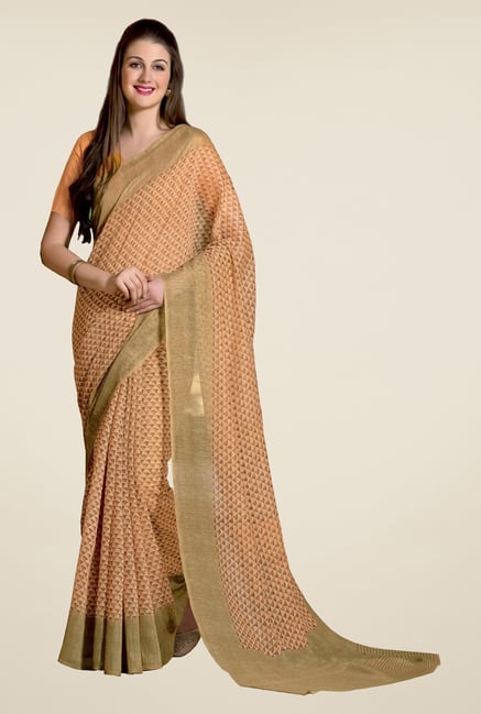 Triveni Peach Printed Art Silk Saree Triveni Peach Printed Art Silk Saree