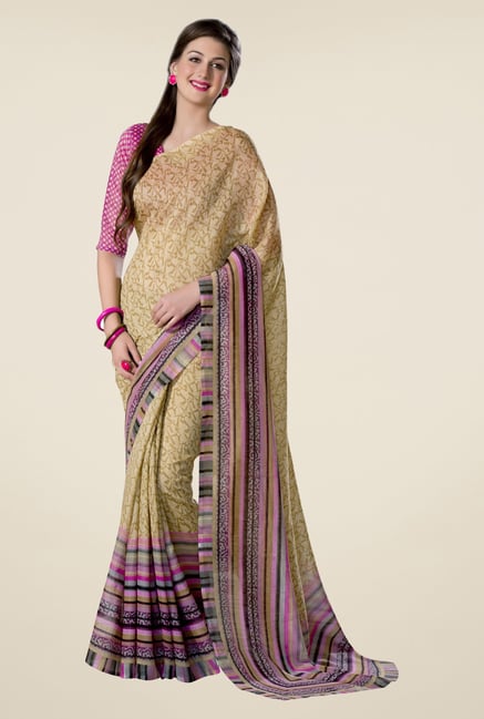 Triveni Beige Printed Art Silk Saree Triveni Beige Printed Art Silk Saree