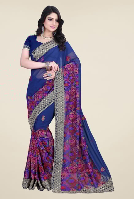 Triveni Blue Embroidered Faux Georgette Saree Triveni Blue Embroidered Faux Georgette Saree