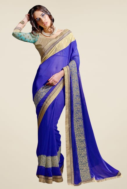 Triveni Blue Solid Net Georgette Saree Triveni Blue Solid Net Georgette Saree