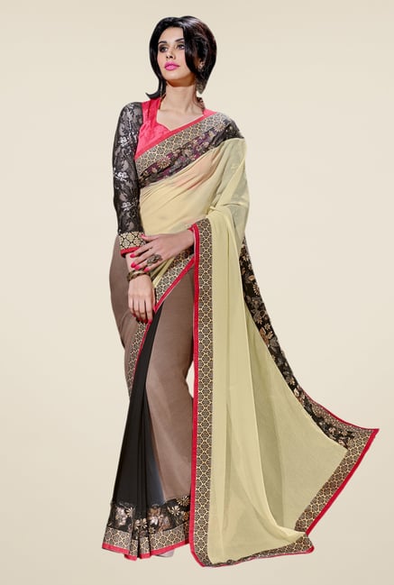 Triveni Multicolor Solid Faux Georgette Free Size Saree Triveni Multicolor Solid Faux Georgette Free Size Saree