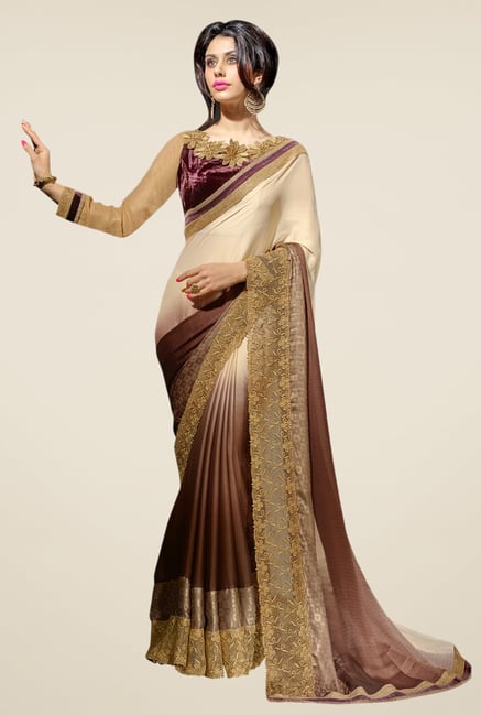 Triveni Multicolor Solid Faux Georgette Dry Clean Saree Triveni Multicolor Solid Faux Georgette Dry Clean Saree