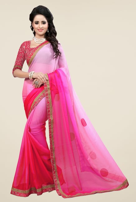 Triveni Pink Printed Chiffon Saree Triveni Pink Printed Chiffon Saree