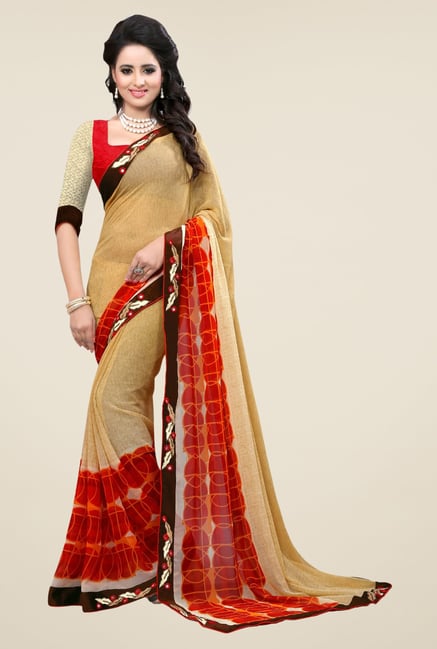 Triveni Beige Printed Faux Georgette Saree Triveni Beige Printed Faux Georgette Saree