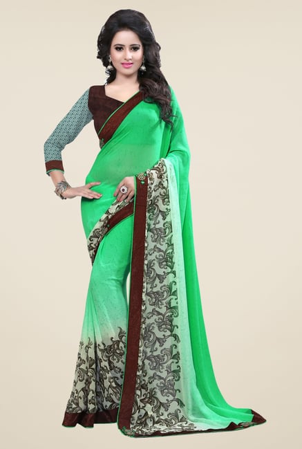 Triveni Green Printed Faux Georgette Saree Triveni Green Printed Faux Georgette Saree