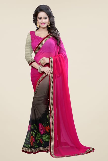 Triveni Brown Printed Free Size Saree Triveni Brown Printed Free Size Saree