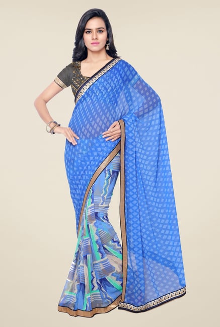 Triveni Blue Printed Faux Georgette Saree Triveni Blue Printed Faux Georgette Saree