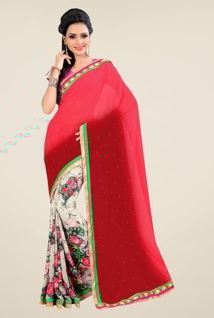 Triveni Cream Floral Faux Georgette Saree Triveni Cream Floral Faux Georgette Saree
