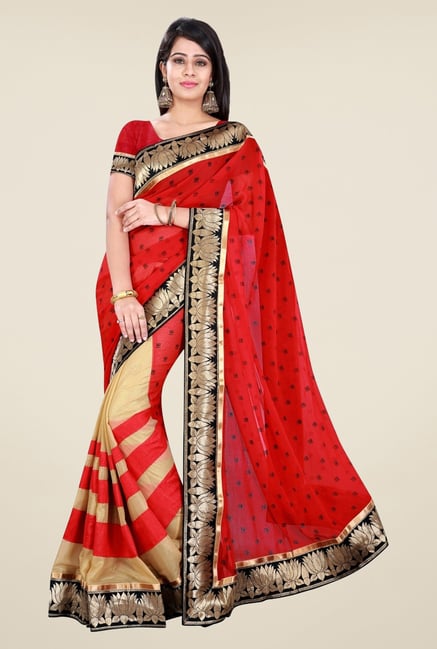 Triveni Red Printed Faux Georgette Saree Triveni Red Printed Faux Georgette Saree