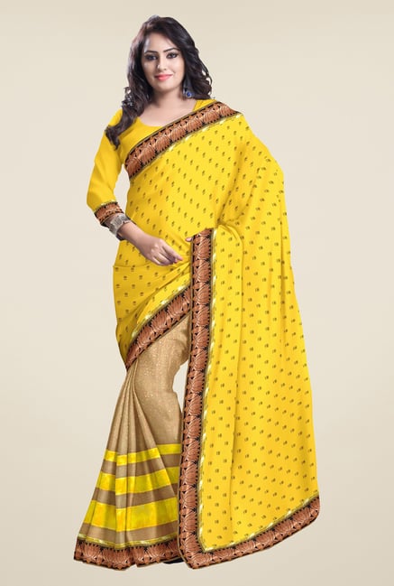 Triveni Yellow Printed Faux Georgette Saree Triveni Yellow Printed Faux Georgette Saree