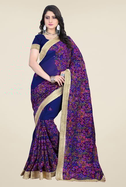 Triveni Blue Embroidered Faux Georgette Saree Triveni Blue Embroidered Faux Georgette Saree