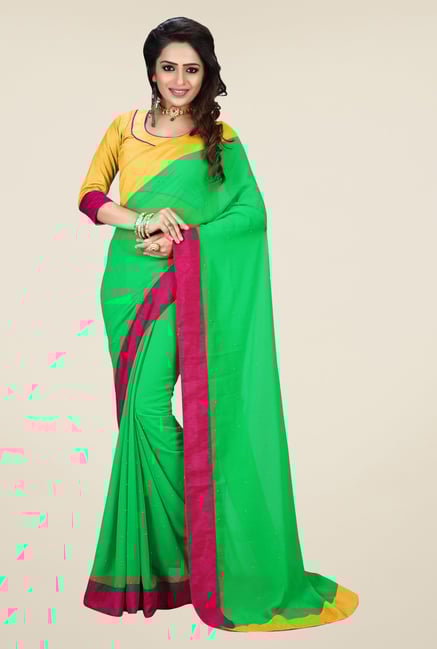 Triveni Green Solid Faux Georgette Saree Triveni Green Solid Faux Georgette Saree