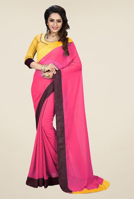 Triveni Pink Solid Faux Georgette Saree Triveni Pink Solid Faux Georgette Saree