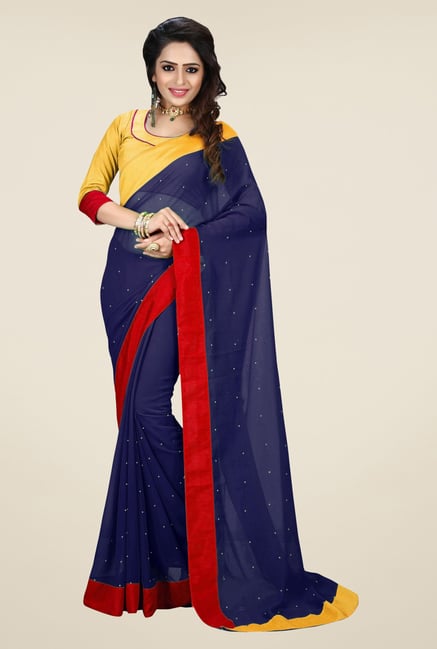 Triveni Navy Solid Faux Georgette Saree Triveni Navy Solid Faux Georgette Saree