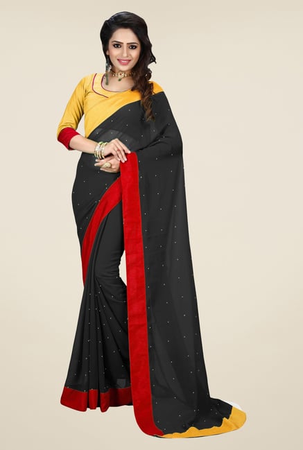 Triveni Black Solid Faux Georgette Saree Triveni Black Solid Faux Georgette Saree