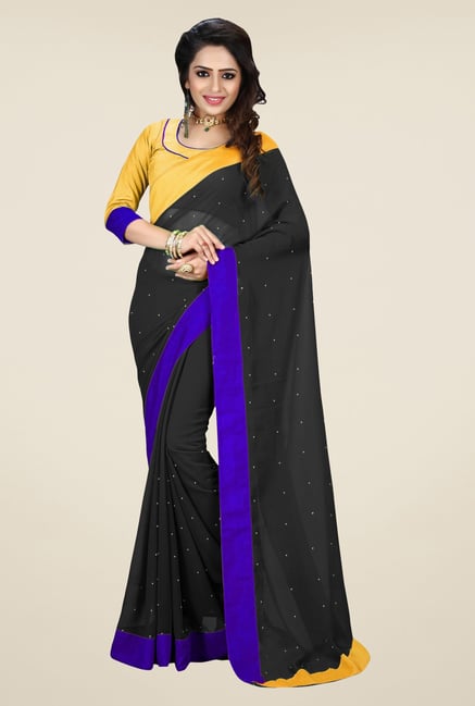 Triveni Black Solid Faux Georgette Saree Triveni Black Solid Faux Georgette Saree