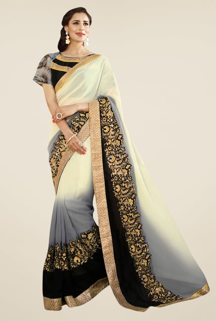 Triveni Cream Embroidered Faux Georgette Saree Triveni Cream Embroidered Faux Georgette Saree