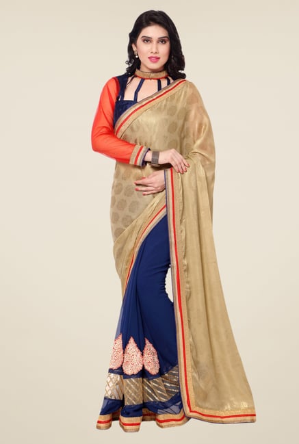 Triveni Blue Printed Faux Georgette Dry Clean Saree Triveni Blue Printed Faux Georgette Dry Clean Saree
