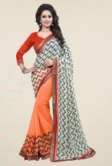 Triveni Peach Printed Faux Georgette Saree Triveni Peach Printed Faux Georgette Saree